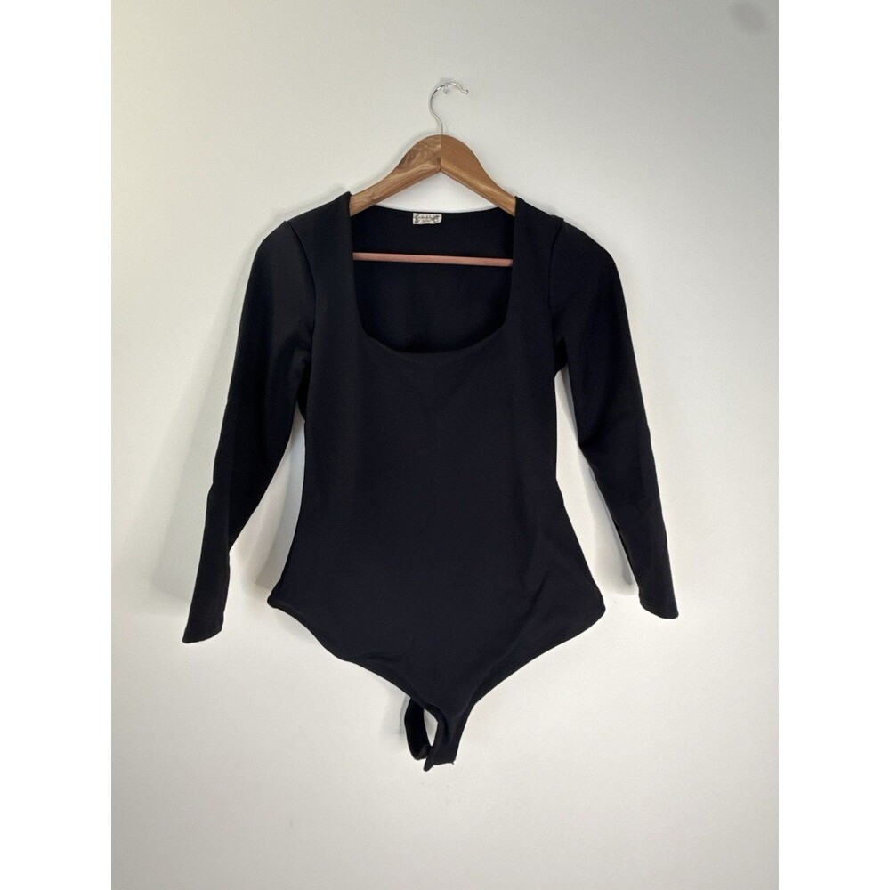✿ Free People Black Square Neck Long Sleeve Bodysuit Size S Stretch Top